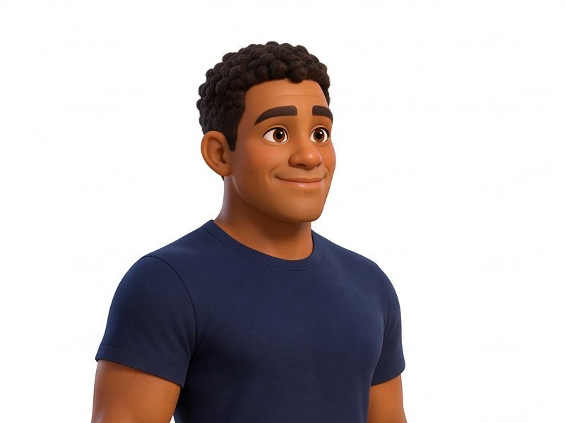 Firefighter Reed, a calm man in a navy uniform t-shirt, smiling.